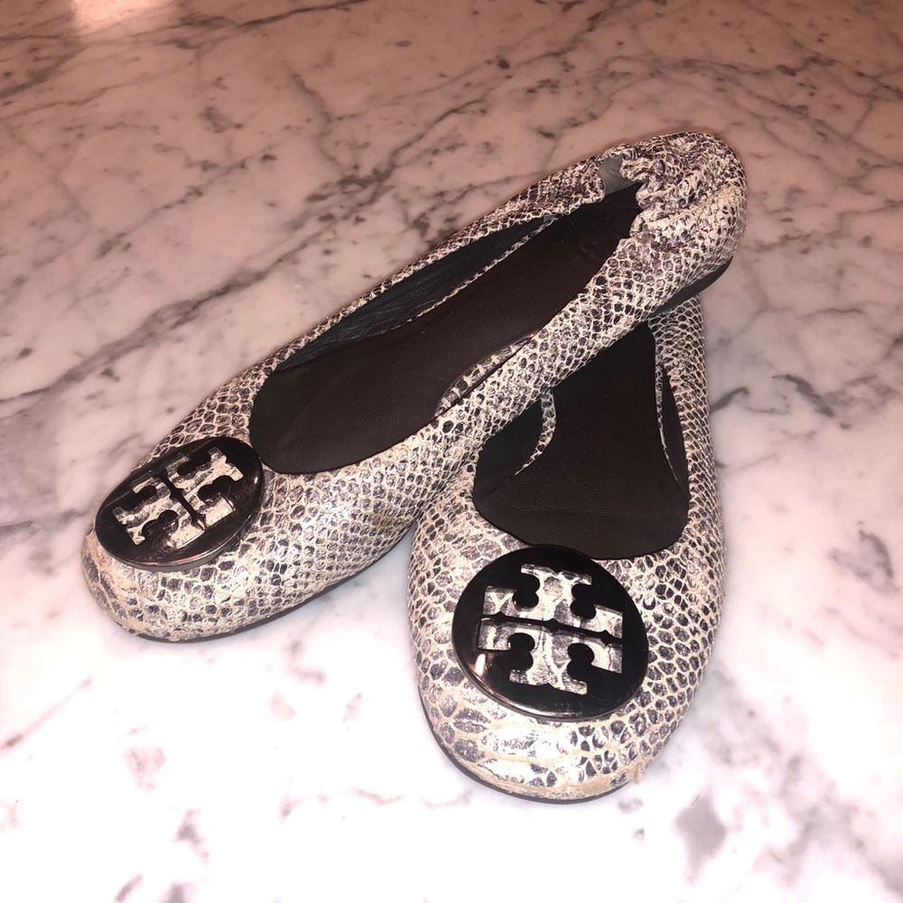 Tory Burch silver and light grey flats